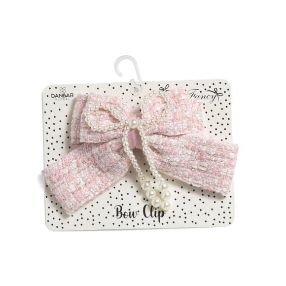 DANBAR GLOBAL Pink Faux Pearl Overlay Fabric Bow - Picture 1 of 1